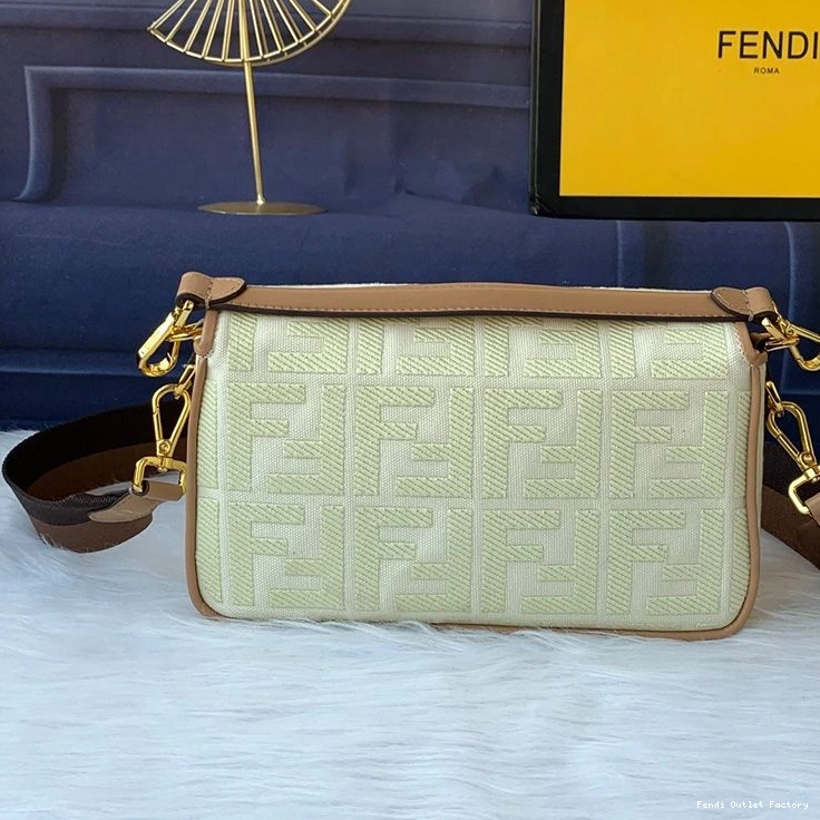 Affordable HOT Medium In FF Bag Apricot Fendi Baguette Motif Canvas 0708